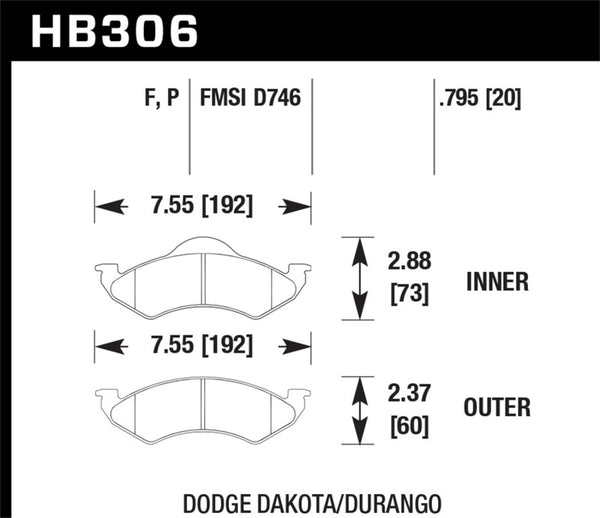 Hawk 98-99 Dodge Durango / 1999 Dodge Dakota Super Duty Front Brake Pads