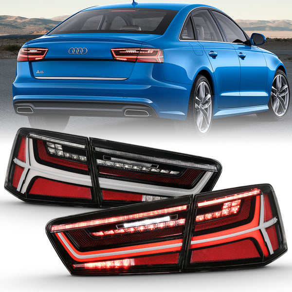 ANZO 2012-2018 Audi A6 LED Taillight Black Housing Clear Lens 4 pcs (Sequential Signal)