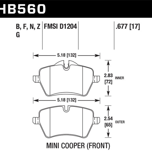 Hawk 05-06 JCW R53 Cooper S & 07+ R56 Cooper S HPS 5.0 Front Brake Pads