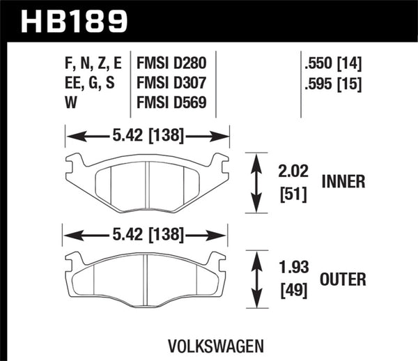 Hawk 79-84 Volkswagen Rabbit / 85-90 Volkswagen Cabriolet Blue 42 Front Brake Pads