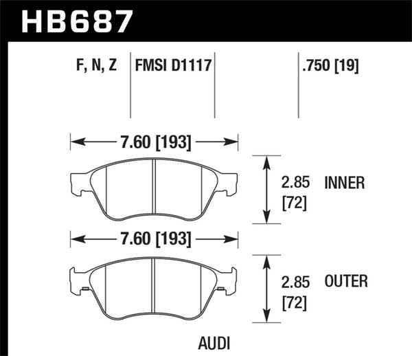 Hawk 04-10 Audi A8 Quattro / 07-11 S6 / 07-10 S8 /  04-06 VW Phaeton HPS Front Street Brake Pads