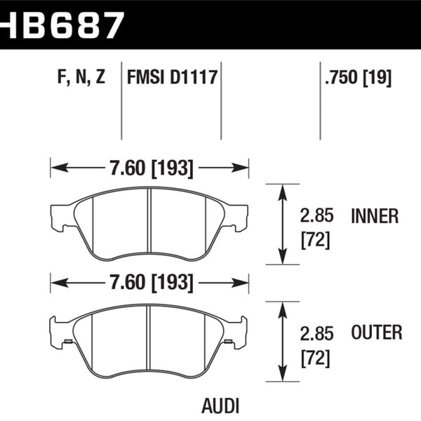 Hawk 04-10 Audi A8 Quattro / 07-11 S6 / 07-10 S8 /  04-06 VW Phaeton HPS Front Street Brake Pads