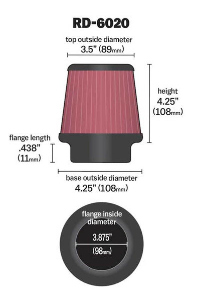 K&N Universal Rubber Filter 3.875in Flange ID / 4.25in Base OD / 4.25in Height