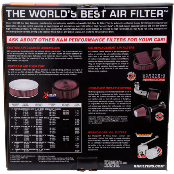K&N Round Air Filter Assembly 14in. ID / 4..12in. Height / 5.125in. Neck Flange / 7/8in. Drop Ba