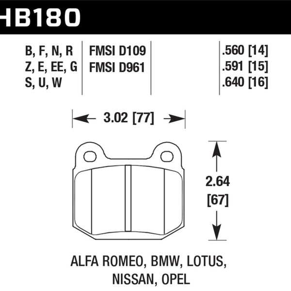 Hawk 03-06 Evo / 04-09 STi / 03-07 350z Track edition/G35 w/ Brembo HPS Street Rear Brake Pads