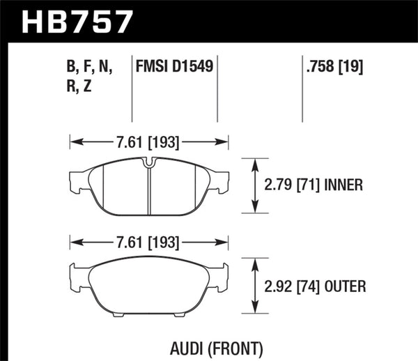 Hawk Audi 2013 A5 Quattro / 12-16 A6 Quattro/A7 Quattro/A8 Quattro HPS Front Brake Pads