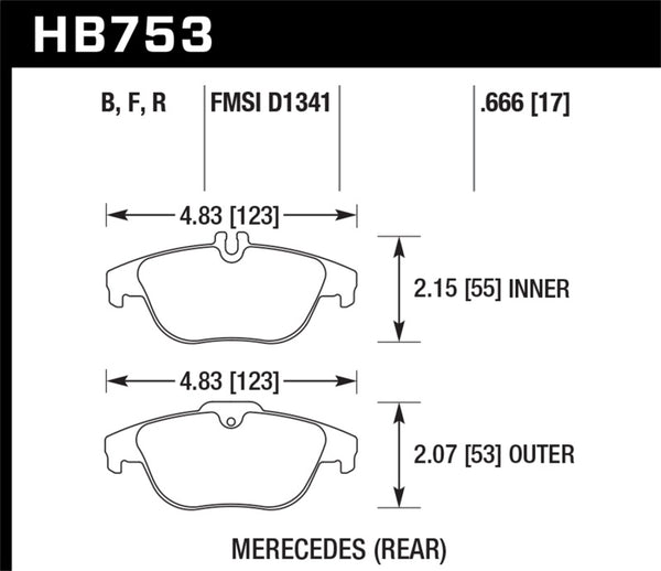 Hawk 12-15 Mercedes-Benz C250 / 08-15 Mercedes-Benz C300/C350 HPS 5.0 Rear Brake Pads