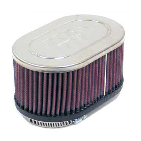 K&N Universal Chrome Dual Centered Flange Oval Air Filter 2.125in Flg ID/6.25in OS L/4in OS W/3in H